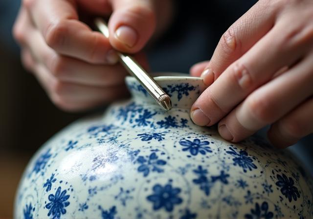 Dettaglio di una ceramica antica in fase di restauro