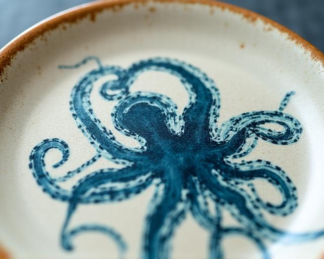 Dettaglio di un piatto personalizzato decorato con motivi marini